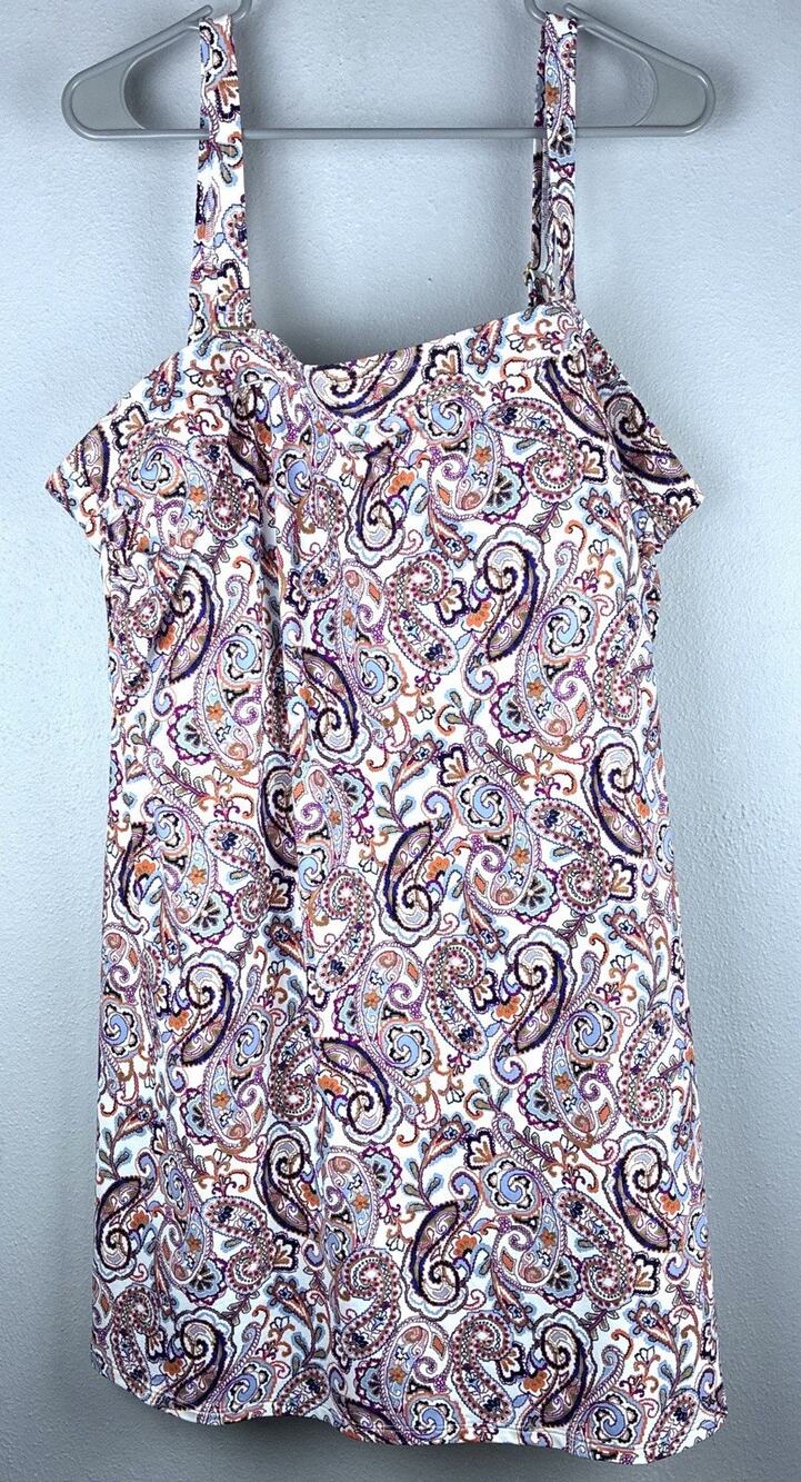 NWOT Lands End Sz 24W Pink Blue Paisley Adj Dbl Strap Shelf Bra Modest Tankini
